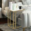 Gold Marble C Shaped Table, Rectangle End Side Table Slide Under Couch for Sofa Laptop Living Room Bedroom Small Space