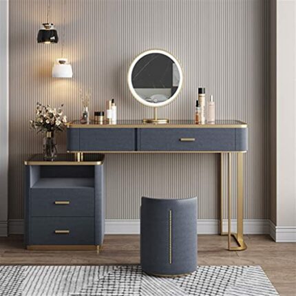 LIRUXUN Bedroom Dresser Tempered Glass LED Light Storage Integrated Style Dresser (Color : Argento, Size : Light Grey)