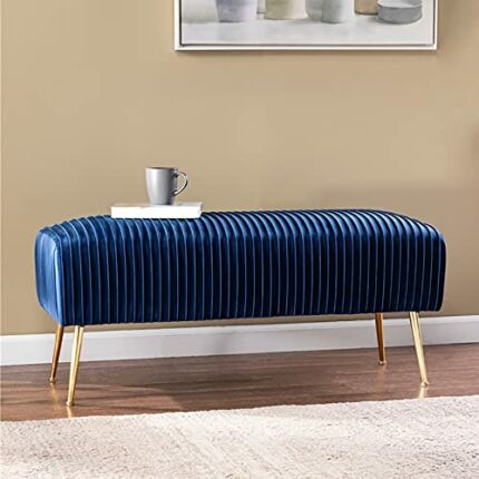 Luxurious Bedroom Bench,Velvet End of Bed Bench Seat with Golden Legs,Comfy Upholstered Bench Entryway Bench Bed Bench-Blue 60x45x45cm(24x18x18in