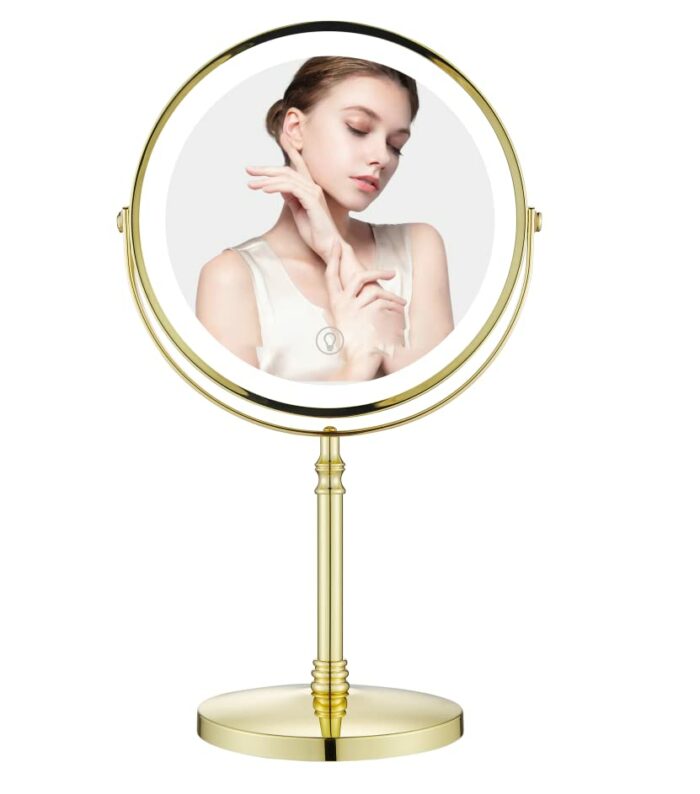 Gecious Antique Brass Makeup Mirror 1X/10X Free Standing 8 Inches 360 Swivel Dual-Sided Tabletop Makeup Mirror, Metal