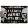 Sons Of Anarchy Door Mat Black Skull SAMCRO One Size