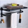 Towel Rack Black Aluminum,Foldable Towel Rails,2-Tiers Wall Hanging Towel Holder,for Bathroom Bedroom Kitchen