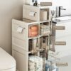 Toilet Side Storage Cabinet, Narrow Bathroom Floor Cabinet with 4 Drawers and Casters Freestanding Slim Drawer Storage Tower Easy Pull Handle for