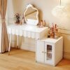White Modern Vanity desk,Retractable Makeup dressing table with Nightstand,with Lighted Mirror and 2spacious drawers,Gift for Girls and Women wit