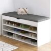 Wooden Shoe Storage Bench With Drawer,Modern Shoe Cabinet With Door,Entryway Shoe Bench With Padded Seat Cubby,D Walnut,80X24X50Cm(31X9X20Inch)