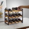 IBUYKE Industrial Wine Rack, Countertop Storage Organizer, Free Standing with Metal Frame, 3 Tier 12 Bottles, Ideal for Home Bar Display, Kitchen