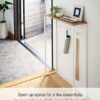 YAMAZAKI Home Modern Console, Slim Narrow Accent Entryway Or Living Room, Metal and Wood Skinny Hallway Or Sofa Table | Steel, White, One Size
