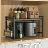 EKNITEY Extendable Microwave Oven Rack - Adjustable Kitchen Counter Shelf, 2 Tier Microwave Stand (L15.7~23.6" xW12.8 xH17.7) with 6 Hooks for Ki