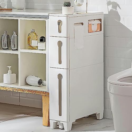 6in Skinny Bathroom Storage Cabinet, Plastic Storage Drawers with Drawer, Multiple Tiers Bathroom Storage Furniture Home Organizer Rack, for Livi