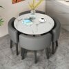 Kitchen Table and Chairs for 4, 5-Piece Compact Dining Room Table Set，DI 31/35.4INCH Faux Marble Pattern Top and 4 PU Leather Upholstered Seat, M