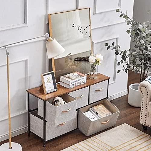 LIUZH 5 Drawer Dresser Storage Organizer Cabinet For Bedroom Living Room Hallway Entryway Closet With Wide Sturdy Steel Frame Wood Top