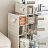 Toilet Side Storage Cabinet, Narrow Bathroom Floor Cabinet with 4 Drawers and Casters Freestanding Slim Drawer Storage Tower for Laundry Room, Li