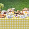 3 Pack Yellow and White Checkered Tablecloth Yellow Plaid Disposable Gingham Tablecloth, Rectangle Waterproof Plastic Table Cloths for Outdoor Pi