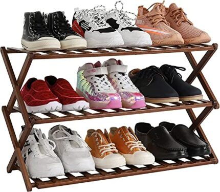 Catekro Folding Shoe Rack Indoor Storage Rack Solid Wood Shoe Cabinet Portable Storage Rack Free Installation Suitable For Corridor Entrance, Clo