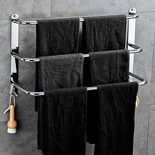 Yeegout 3 Tier Stainless Steel Towel Rack No Drilling for Bathroom Kitchen and Toilet Towel Holder 50cm Silver