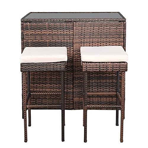 MIAOZI (102 x 59 x 101) cm Bar Table And Bar Stool Three-Piece Set Brown Gradient Patio Furniture Set Outdoor Furniture Set