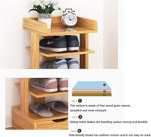 KRHINO Shoe Rack 8 Tier Shoe Rack With Drawer Modern Shoe Cabinet Home Furniture Hallway Vertical Space-saving Shoe Storage (Color : Sandalwood)