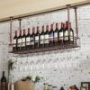 EMISOO Ceiling Wine Rack, Glass Rack With Goblet, Home Wine Rack, Floating Wine Rack Organizer For Bar, Kitchen, Dining Room, Height Adjustable (