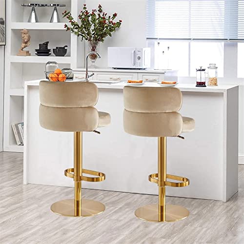 ADEADE Velvet Swivel Adjustable Heigh Bar Stools Set of 2 Kitchen Island Heigh Bar Chairs with Backs Counter Height Bar Stools Gold Legs Round Up
