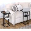 Yusong C Shaped End Table, Small Side Tables Slide Under Sofa Couch Bed, Small TV Tray Bedside Table for Small Spaces, Living Room, Bedroom, Blac