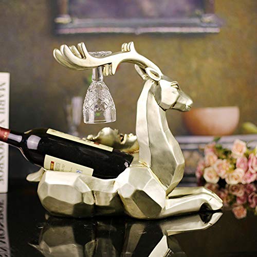 PIBM Stylish Simplicity European Home Decoration Handicraft Factory Direct Resin Lying Deer Wine Rack Peony Business Gifts Wholesale (40 * 25 * 3