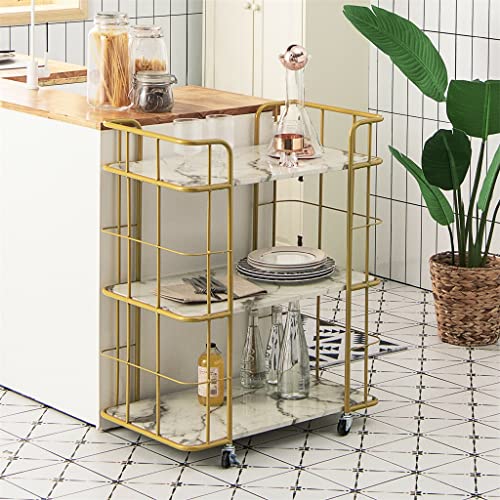 FEER Kitchen Shelf Wheels Trolley Bathroom Gap Rack Sundries Storage 3-Tier Storage Utility Cart Gold Rolling