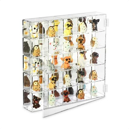 Ikee Design Mountable 25 Compartments Acrylic Display Case Cabinet Stand with Mirrored Back - Display Shelves for Collectibles, Gemstone and Figu