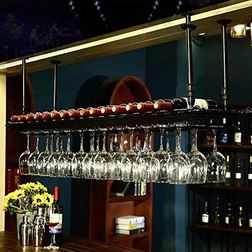 NEOCHY Wine Rack Hanging Ceiling Adjustable Height Floating Wall Hanging Hanging Goblet Rack Retro Glass Bottle Rack Display
