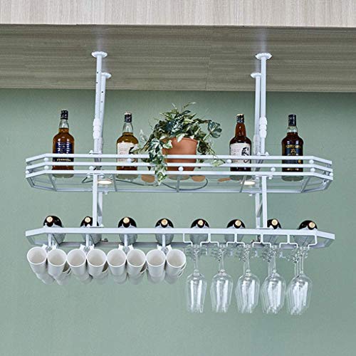 OUSIKA Wine Racks,Household Wine Shelf Cup Holder- Adjustable Height Ceiling Mounted Hanging Wine Bottle Holder Metal Wine Glass Rack Goblet Stem