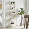 YMYNY Bookshelf Wall Mounted, Ladder Shelf, 5-Tier Bookcase Rack, Storage Unit with Metal Frame, Industrial Floating Wall Shelf for Living Room,