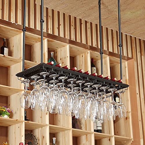 EMISOO Wine Rack Wall Mounted - Ceiling Wine Bottle Rack,Vintage Style Iron Hanging Wine Glass Holder Bar Accessories Shelving for Restaurant or