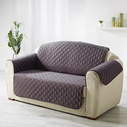 DOUCEUR D'INTERIEUR QUILTED SOFA COVER 223X179 MICROFIBRE UNI CLUB ANTHRACITE, Polyester