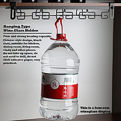 Chinese style wine glass holder.Black.Hanging type 2 row wine glass holder.Stainless steel.No need to drill.Adjustable.Bar,kitchen or study.A sto