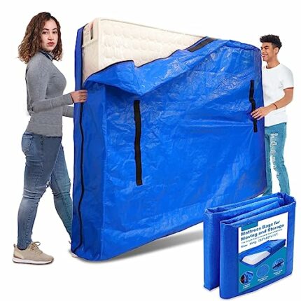 Antimbee Mattress Bag for Moving & Storage of King Size, Heavy Duty Mattress Cover for Moving with 12 Handles and Dual Zippers Closure, Thick Reu
