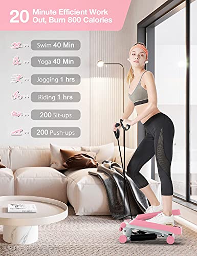 Tohoyard Steppers for Exercise, Mini Stepper with LCD Monitor, Quiet Fitness Stepper with Resistance Bands, Gym Stair Stepper for Home Workout, L