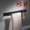 Bathroom Towel Bar, Aluminum Towel Rail with 2 Hooks, Patented Glue + 3M Self-Adhesive, 42cm, Black, Beelee H8-W571-Y0E9