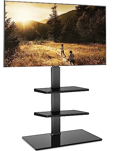 FITUEYES TV Floor Stand for 32 to 60 Inch, Universal Corner TV Stand with 2 Adjustable Shelves,Swivel, Easy Assembly Black