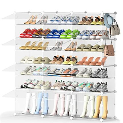 HOMIDEC Clear Shoe Organizer, 3 by 8 Tier Shoe Rack Shoe Storage Cabinet Stackable Shoe Storage for Closet Hallway Living Room Bedroom (Transpare