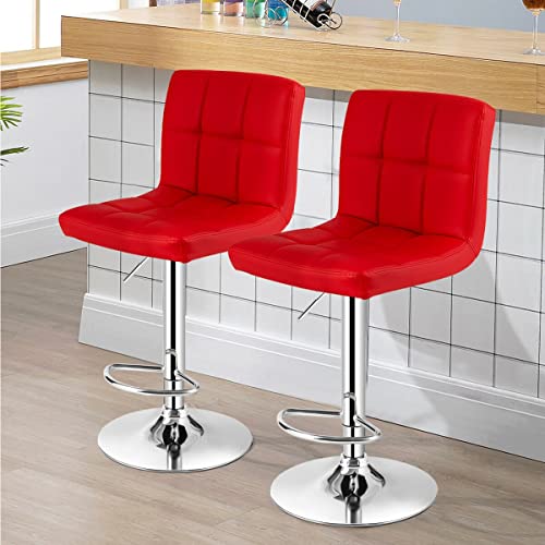 SDFGH Set Of 2 Bar Stools PU Leather Adjustable Barstool Swivel Pub Chairs Red