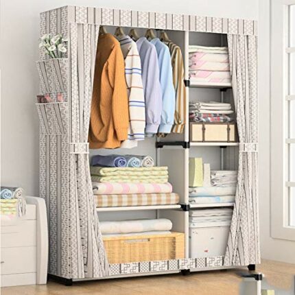 JYDQM Simple Wardrobe Cloth Wardrobe Hanging Cloth Fabric Assembly Frame Storage Cabinet Bedroom Furniture (Color : Argento)