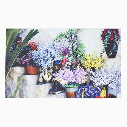HOMESCAPES Printed Flowers on Steps Doormat 100% Recycled Rubber Non-Slip Floral Door Mat - Part of HOMESCAPES Garden and Accessories Range 76 x