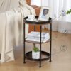 YEAKOO Industrial Nordic End Table, 3-Tier Round Side Table with Storage Shelf Edge Protection Tray, Sturdy Metal Frame Coffee Table Bedside Tabl