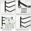 Towel Rail Self Adhesive, JiGiU Towel Holder Hanger 40cm/16inch Triple Towel Shelf bar with 5 Hooks Aluminum Multi-Function Towel Rack Wall Mount