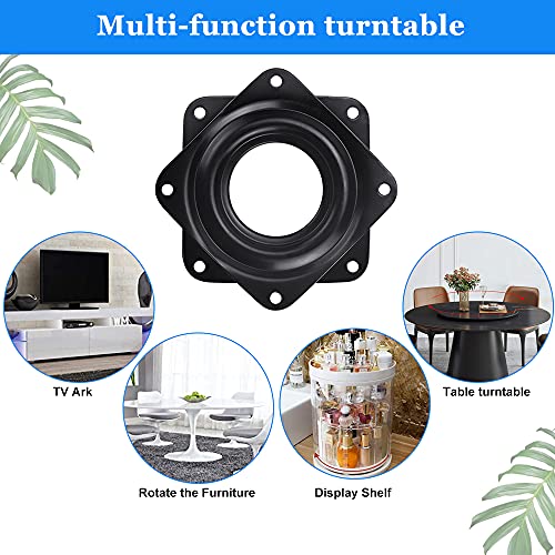 STCRERAG 4 PCS Square Rotating Swivel Plate Black Lazy Susan Turntable Bearing Bar Stool Swivel Plate Replacement 360 Degrees Rotating Tray with