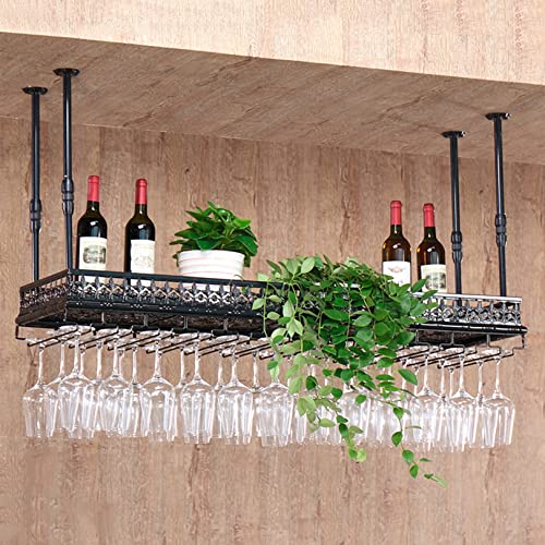 Ceiling Wine Racks | Hanging Wine Glass Holder | Vintage Wine Bottle Holder | Rustic Wall Mounted Stemware Holder| Adjustable Height