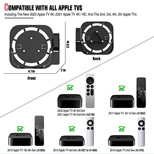 HeyMoonTong Apple TV Mount Compatible with All Apple TVs - Wall Mount Bracket with Remote Holder Fits for All Apple TV 4K / HD (2022 & 2021), wit