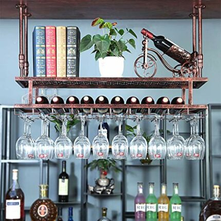 PIBM Retro European Wrought Iron Wine Rack Bar Double Wall Hanging Wine Cabinet Wine Wine Display Rack Rack Fashion Creative Wine Glass Rack J111