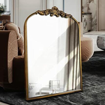 WAMIRRO Arched Mirror,Gold Traditional Vintage Ornate Baroque Mirror,Antique Brass Mirror for Entryway/Fireplace/Living Room/Hallway/Bathroom.36“