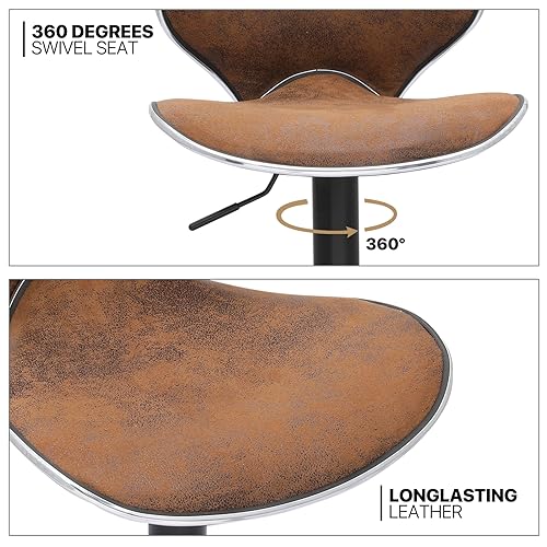 MoNiBloom Counter Height Swivel Bar Stools Set of 2, Coffee PU Leather Height-Adjustable Barstools with Footresr for Kitchen and Dining Room, Mod
