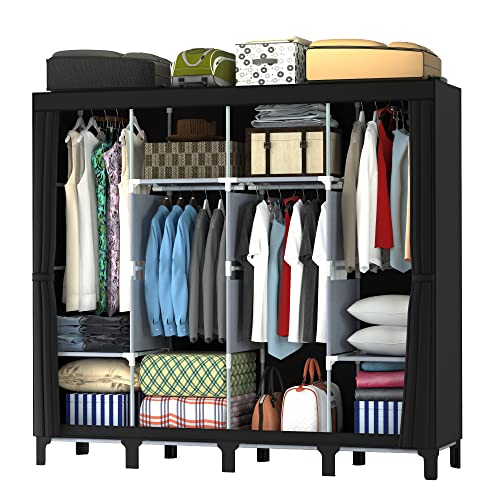 LOEFME Canvas Wardrobe, Four-column Portable Wardrobes for Bedroom, 165 * 45 * 175 cm New Base Design Fabric Wardrobe, Large Storage Space Foldab